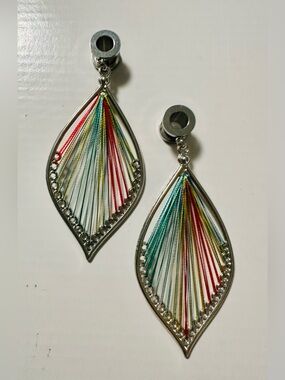 NIB Multicolor Feather Teardrop Dangle Screwlets Plugs Gauges 00g/10mm